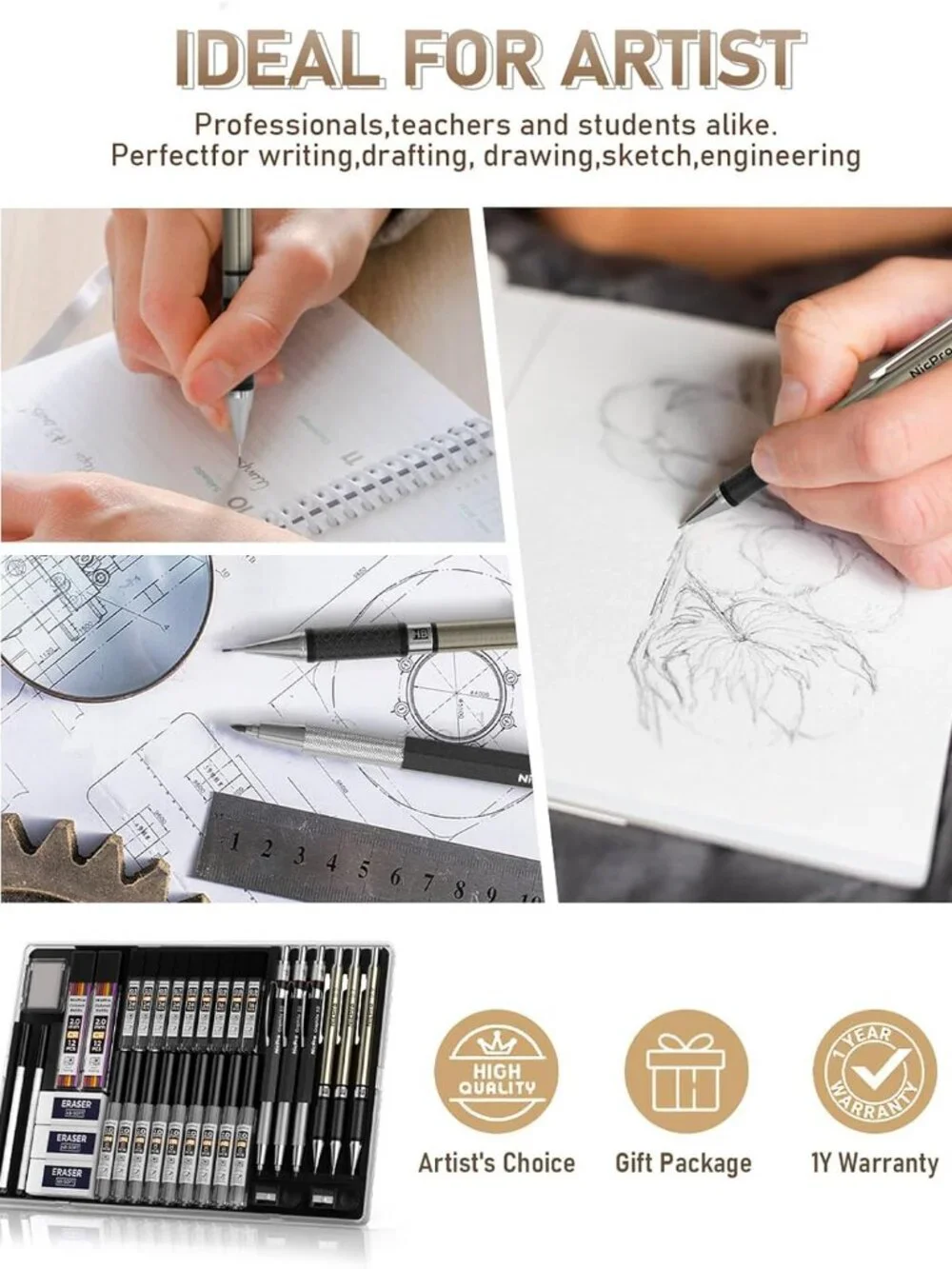 NEW Mechanical Pencil Set COLOR Graphite Refills Drafting Pencils 0.5 mm & 0.7 m
